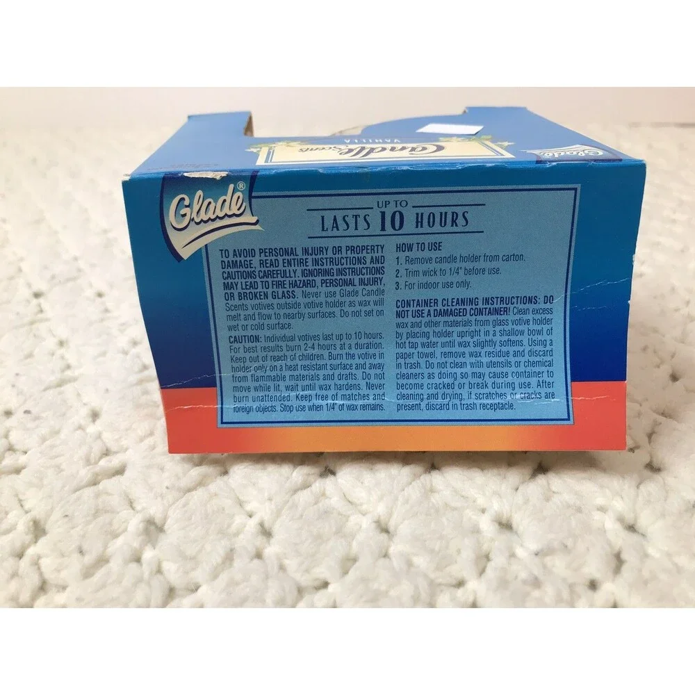 Glade Candle Scents Original Vanilla Scent Kit 2 Votives 1 Glass Holder Jar NOS
